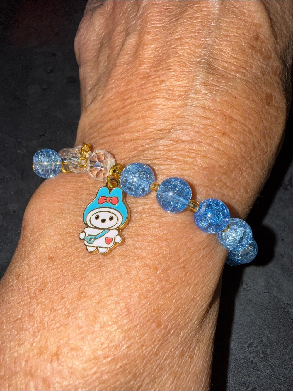 Blue Beaded Bracelet with Cute Character Charm